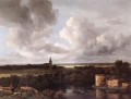 Un vaste paysage avec un château en ruine et une église de village Jacob Isaakszoon van Ruisdael
